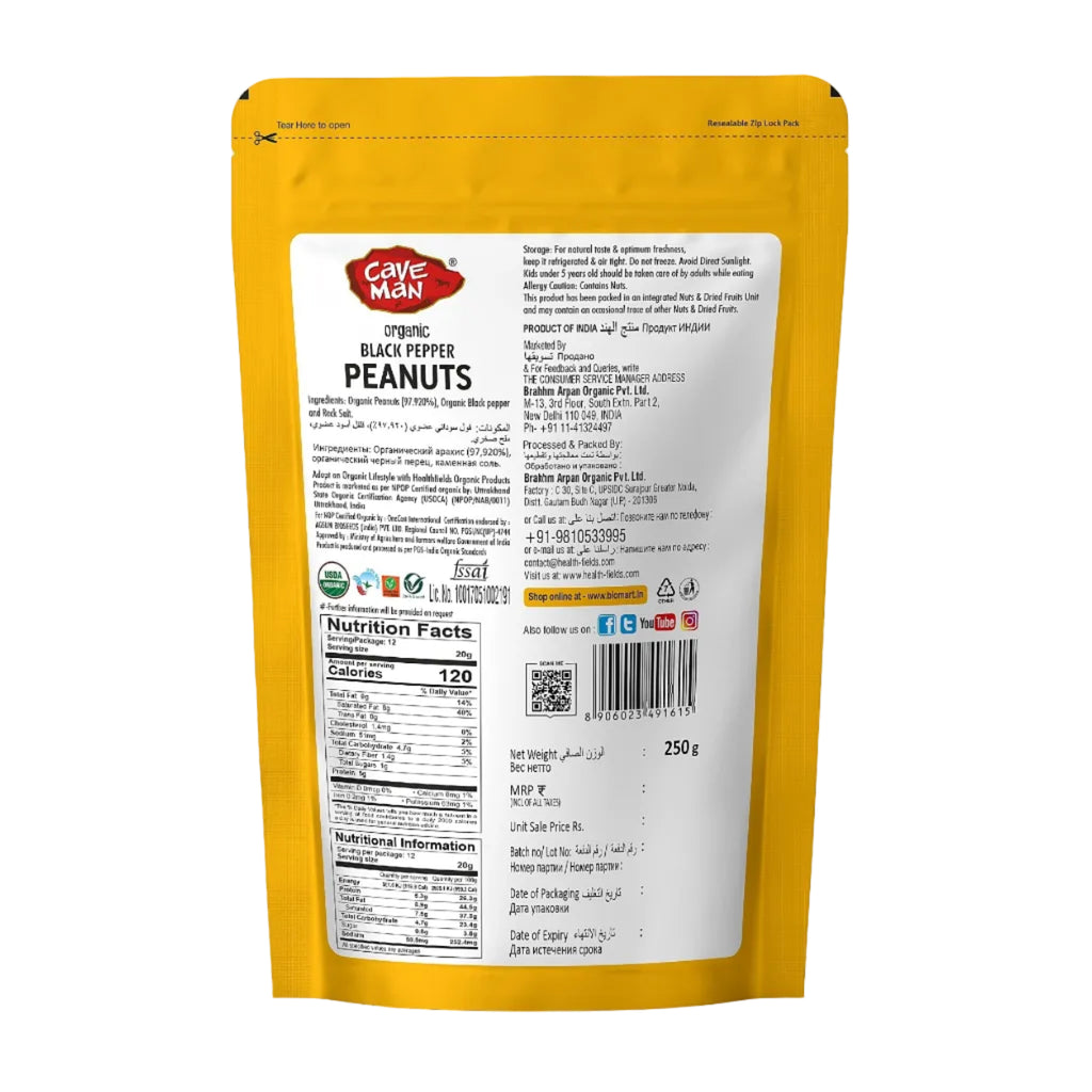 Caveman Organic Black Pepper Roasted Peanut - 250Gm image 1
