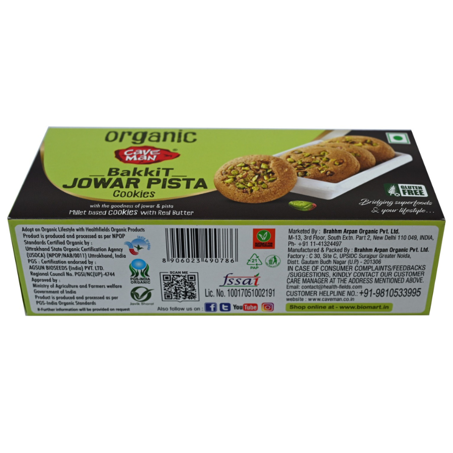 Caveman Organic Bakkit Jowar Pista Millet Cookies - Gluten Free image 1