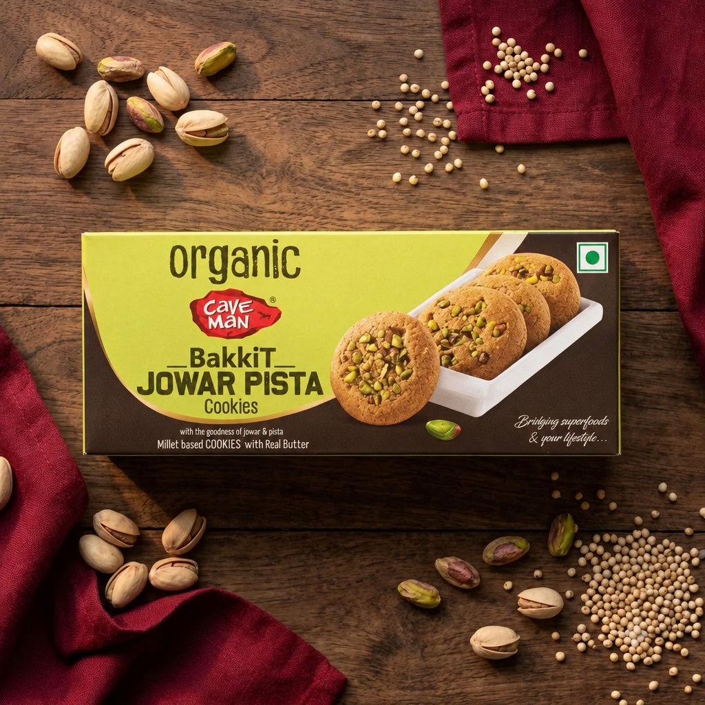 Caveman Organic Bakkit Jowar Pista Millet Cookies - Gluten Free